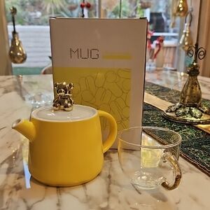 Yellow Teapot with Gold Bear Lid